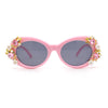 Womens Flower Vine Rhinestone Jewel Trim Oval Round Plastic Bling Sunglasses