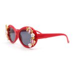 Womens Flower Vine Rhinestone Jewel Trim Oval Round Plastic Bling Sunglasses