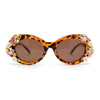 Womens Flower Vine Rhinestone Jewel Trim Oval Round Plastic Bling Sunglasses