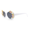 Womens Flower Vine Rhinestone Jewel Trim Oval Round Plastic Bling Sunglasses