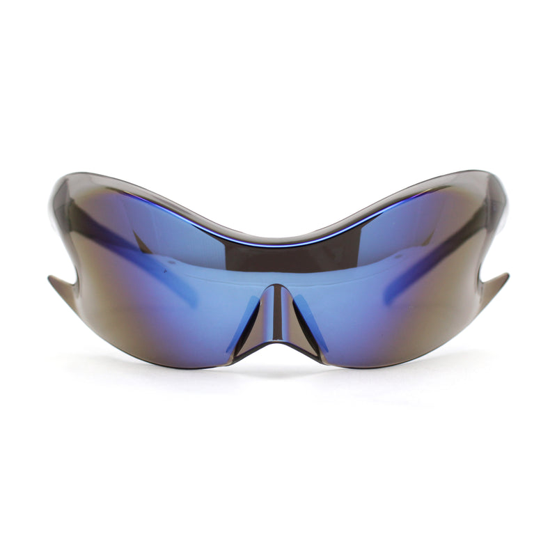 Runway Aerodynamic Swirl Wrap Around Shield Rimless Plastic Sunglasses