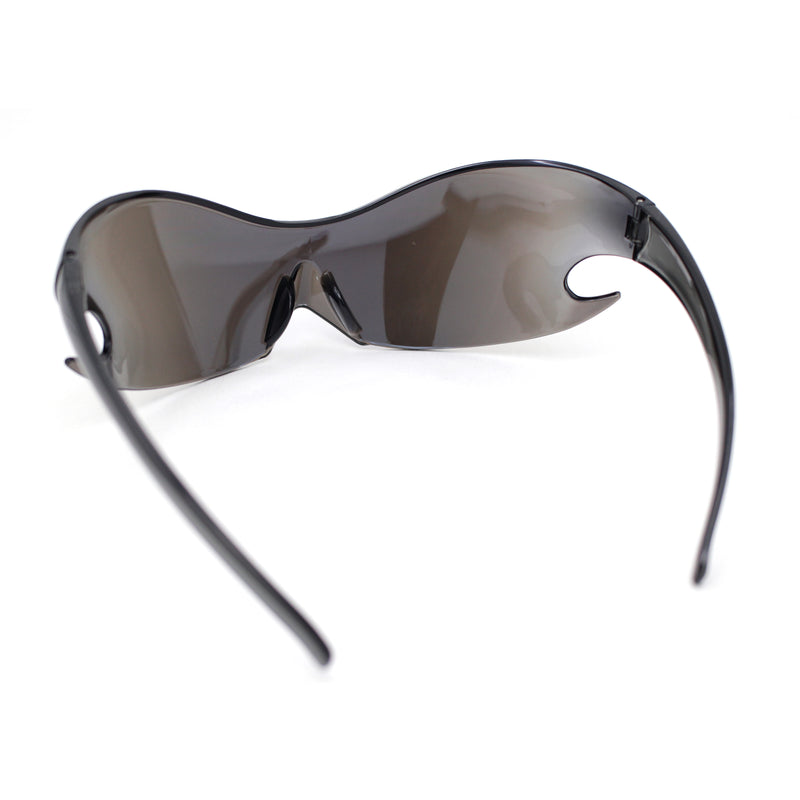 Runway Aerodynamic Swirl Wrap Around Shield Rimless Plastic Sunglasses