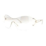 Classy Luxury Shield Oversized Wrap Rimless Metal Rim Sunglasses