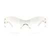 Classy Luxury Shield Oversized Wrap Rimless Metal Rim Sunglasses