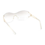 Classy Luxury Shield Oversized Wrap Rimless Metal Rim Sunglasses