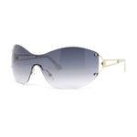 Classy Luxury Shield Oversized Wrap Rimless Metal Rim Sunglasses