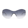Classy Luxury Shield Oversized Wrap Rimless Metal Rim Sunglasses