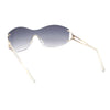 Classy Luxury Shield Oversized Wrap Rimless Metal Rim Sunglasses