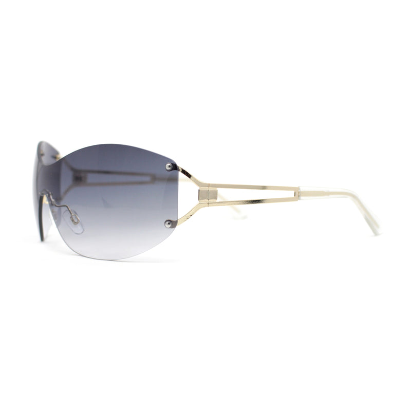 Classy Luxury Shield Oversized Wrap Rimless Metal Rim Sunglasses