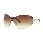 Classy Luxury Shield Oversized Wrap Rimless Metal Rim Sunglasses