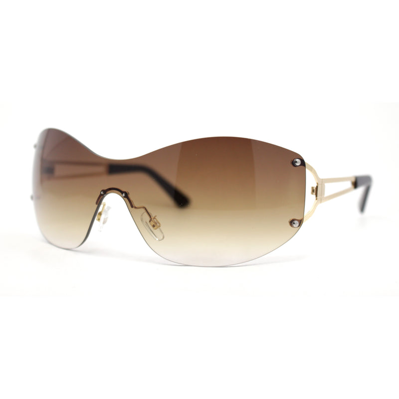 Classy Luxury Shield Oversized Wrap Rimless Metal Rim Sunglasses