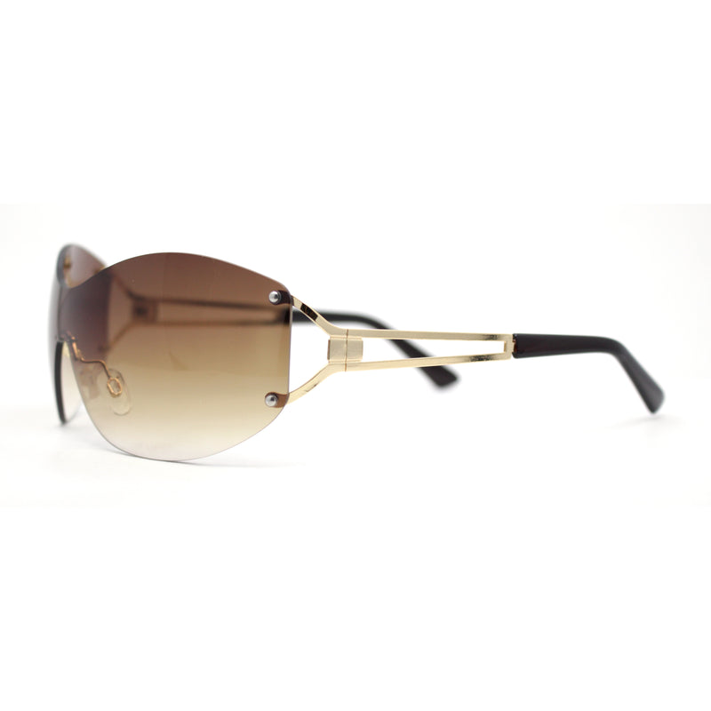 Classy Luxury Shield Oversized Wrap Rimless Metal Rim Sunglasses