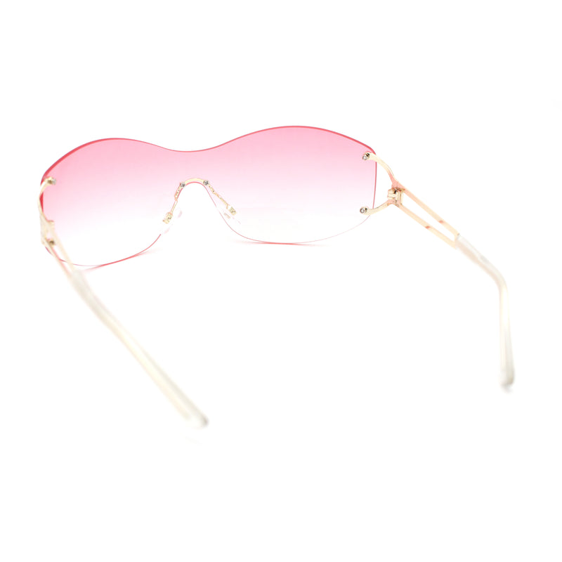 Classy Luxury Shield Oversized Wrap Rimless Metal Rim Sunglasses