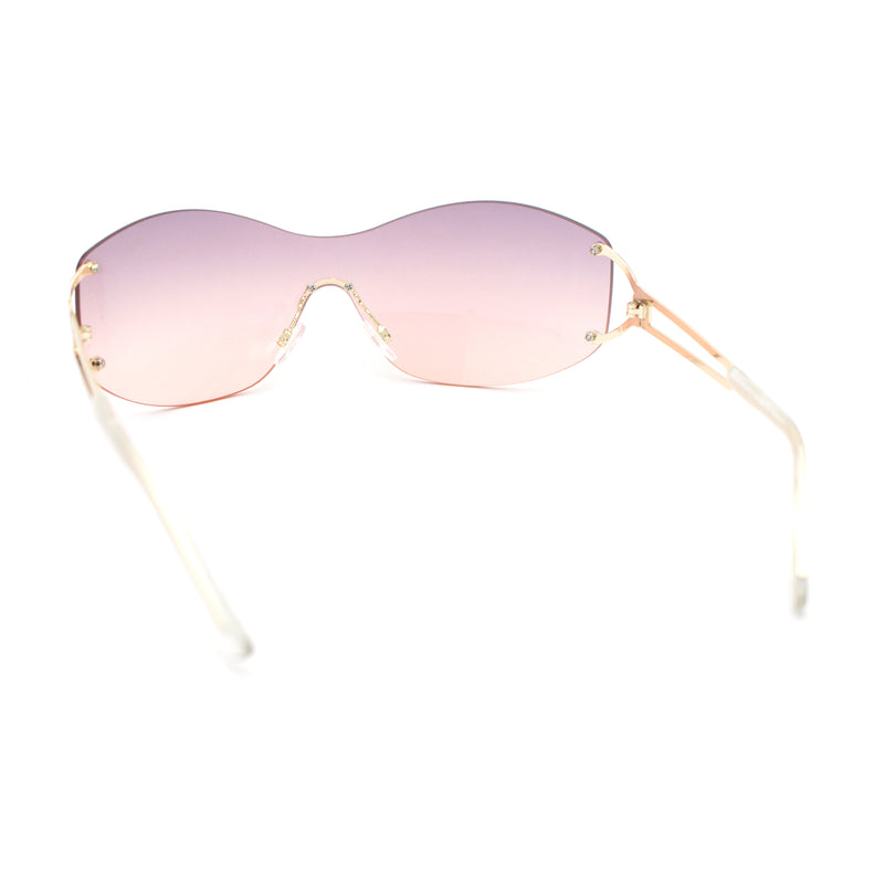 Classy Luxury Shield Oversized Wrap Rimless Metal Rim Sunglasses