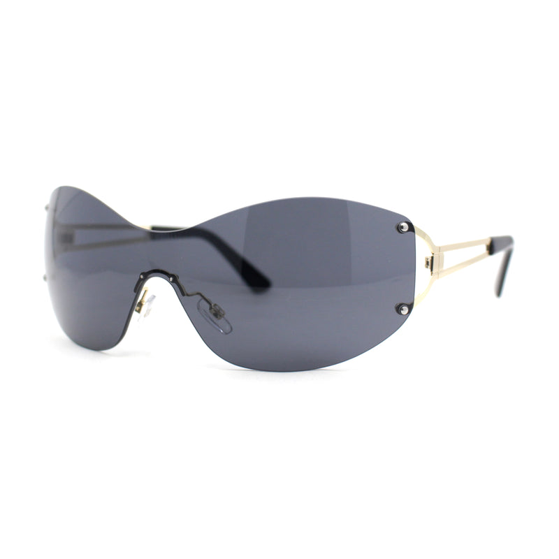 Classy Luxury Shield Oversized Wrap Rimless Metal Rim Sunglasses