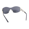 Classy Luxury Shield Oversized Wrap Rimless Metal Rim Sunglasses