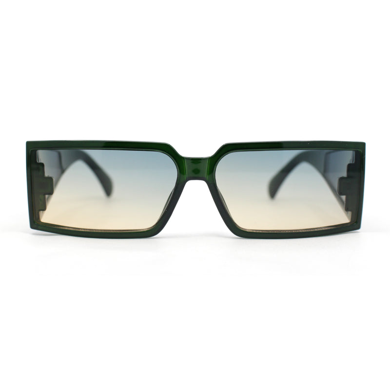 Squared Rectangle Thick Temple Side Arm Visor Lens 80s Vibe Plastic Sunglasses