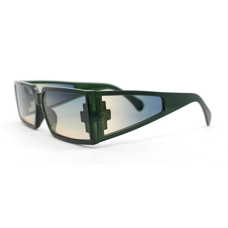 Squared Rectangle Thick Temple Side Arm Visor Lens 80s Vibe Plastic Sunglasses