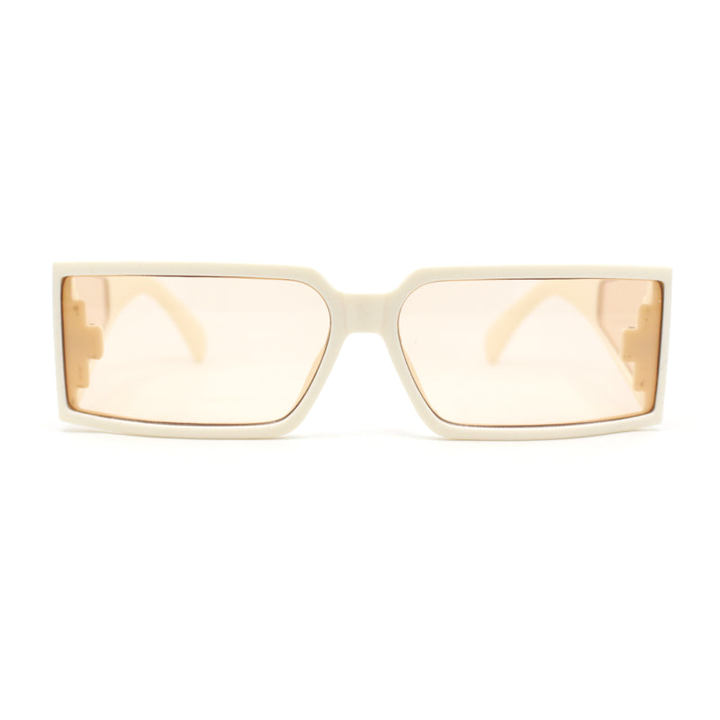 Squared Rectangle Thick Temple Side Arm Visor Lens 80s Vibe Plastic Sunglasses