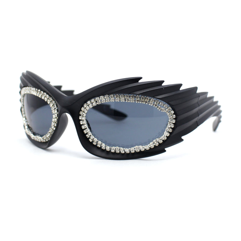 Womens Rhinestone Jewel Lens Trim Sport Wrap Flaming Plastic Sunglasses