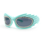 Womens Rhinestone Jewel Lens Trim Sport Wrap Flaming Plastic Sunglasses