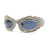 Womens Rhinestone Jewel Lens Trim Sport Wrap Flaming Plastic Sunglasses