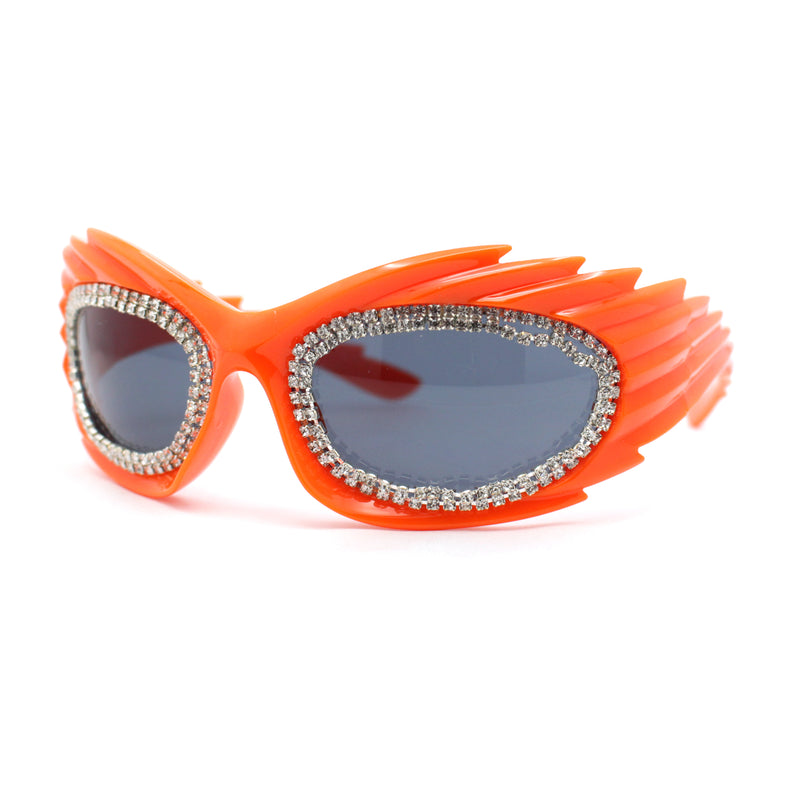 Womens Rhinestone Jewel Lens Trim Sport Wrap Flaming Plastic Sunglasses