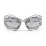 Womens Rhinestone Jewel Lens Trim Sport Wrap Flaming Plastic Sunglasses