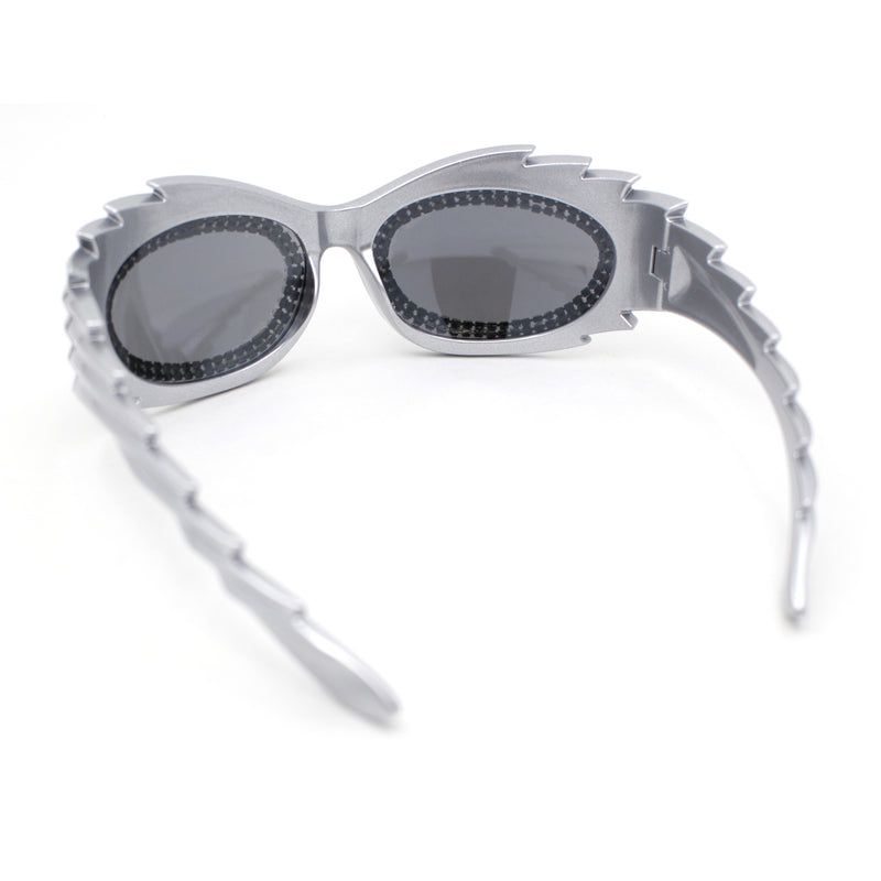 Womens Rhinestone Jewel Lens Trim Sport Wrap Flaming Plastic Sunglasses