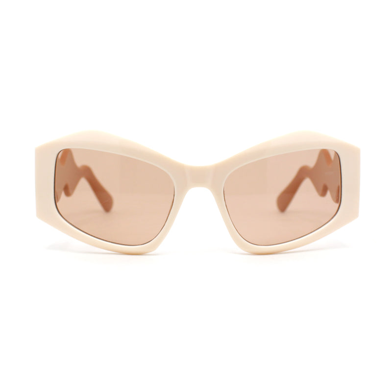 Womens Mod Angular Brow Cat Eye Thick Wavy Arm Plastic Sunglasses
