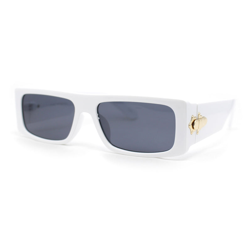 Mod Retro Narrow Rectangle Flat Top Plastic Buckle Jewel Hinge Sunglasses