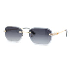 Rhinestone Jewel Stud Metal Rimless Bevel Lens Rectangle Sunglasses