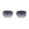 Rhinestone Jewel Stud Metal Rimless Bevel Lens Rectangle Sunglasses