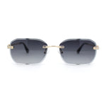 Rhinestone Jewel Stud Metal Rimless Bevel Lens Rectangle Sunglasses