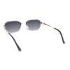 Rhinestone Jewel Stud Metal Rimless Bevel Lens Rectangle Sunglasses