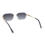 Rhinestone Jewel Stud Metal Rimless Bevel Lens Rectangle Sunglasses