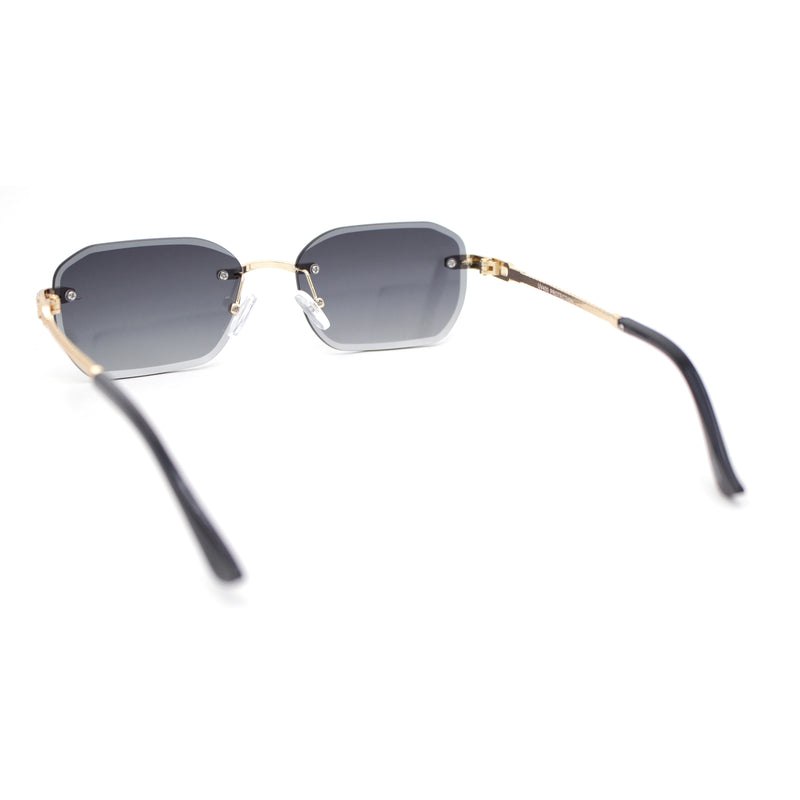 Rhinestone Jewel Stud Metal Rimless Bevel Lens Rectangle Sunglasses