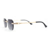 Rhinestone Jewel Stud Metal Rimless Bevel Lens Rectangle Sunglasses