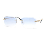 Rhinestone Jewel Stud Metal Rimless Bevel Lens Rectangle Sunglasses