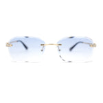 Rhinestone Jewel Stud Metal Rimless Bevel Lens Rectangle Sunglasses