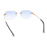 Rhinestone Jewel Stud Metal Rimless Bevel Lens Rectangle Sunglasses