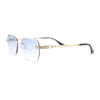 Rhinestone Jewel Stud Metal Rimless Bevel Lens Rectangle Sunglasses