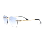 Rhinestone Jewel Stud Metal Rimless Bevel Lens Rectangle Sunglasses