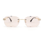 Rhinestone Jewel Stud Metal Rimless Bevel Lens Rectangle Sunglasses