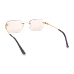 Rhinestone Jewel Stud Metal Rimless Bevel Lens Rectangle Sunglasses