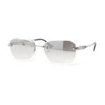 Rhinestone Jewel Stud Metal Rimless Bevel Lens Rectangle Sunglasses