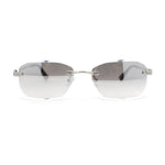 Rhinestone Jewel Stud Metal Rimless Bevel Lens Rectangle Sunglasses