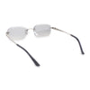 Rhinestone Jewel Stud Metal Rimless Bevel Lens Rectangle Sunglasses