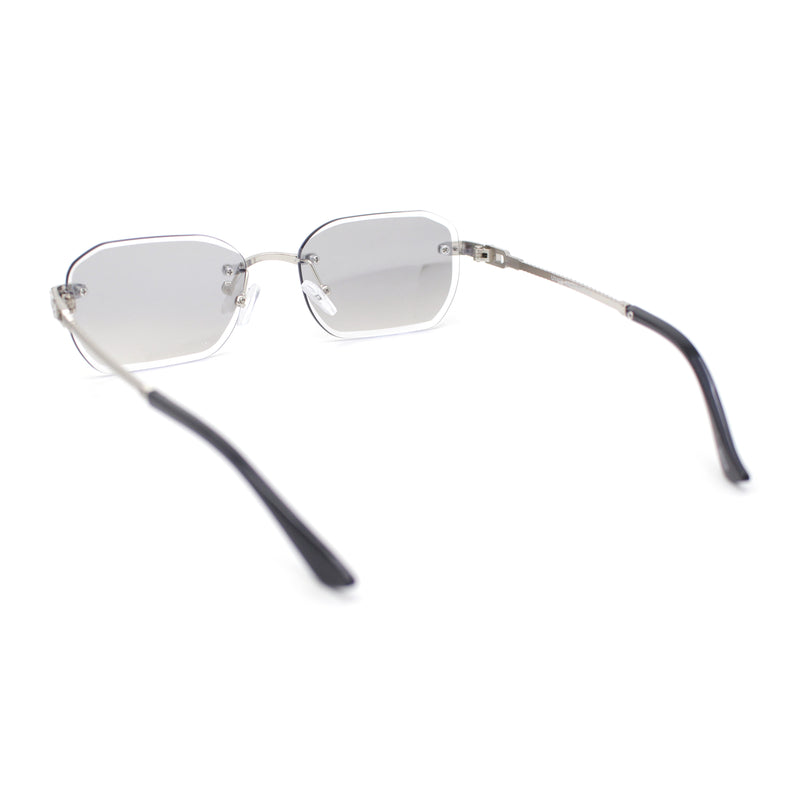 Rhinestone Jewel Stud Metal Rimless Bevel Lens Rectangle Sunglasses