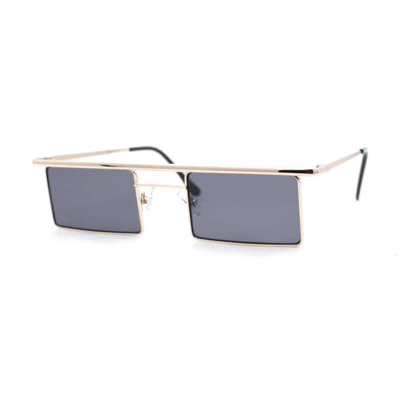 Mod Flat Top Square Rectangle Metal Rim Retro Fashion Sunglasses